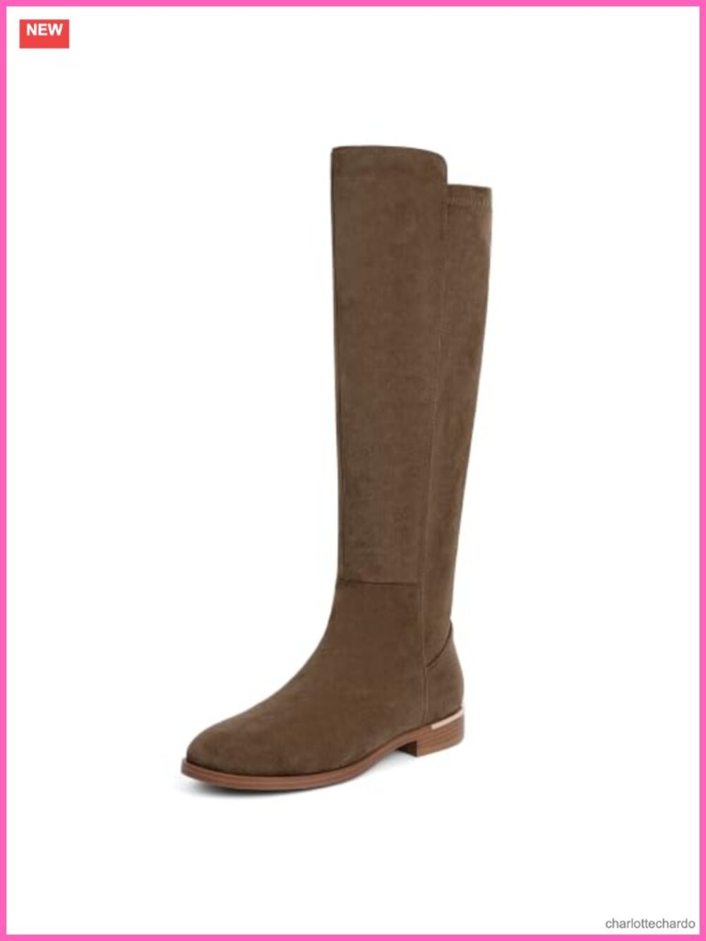 Round Toe Stretchy Knee High Flat Boots Side Zipper Faux Suede